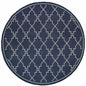 8' X 8' Blue and Ivory Round Geometric Stain Resistant Indoor Outdoor Area Rug