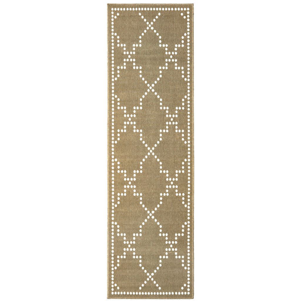 2' X 8' Tan Geometric Stain Resistant Indoor Outdoor Area Rug