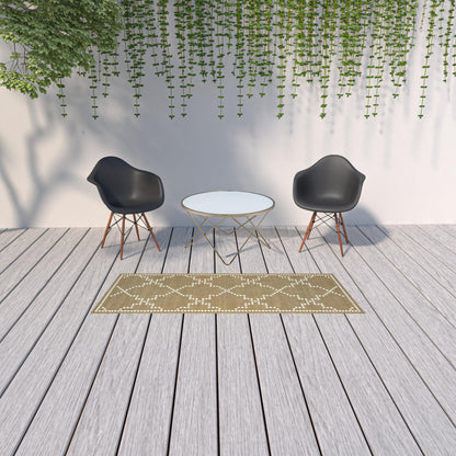 2' X 8' Tan Geometric Stain Resistant Indoor Outdoor Area Rug