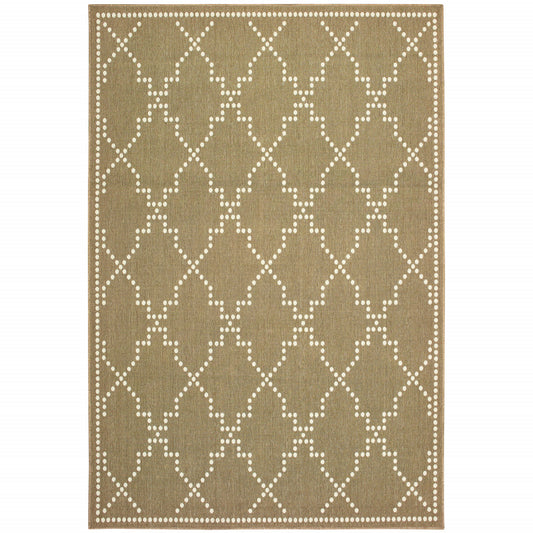 4' X 6' Tan Geometric Stain Resistant Indoor Outdoor Area Rug