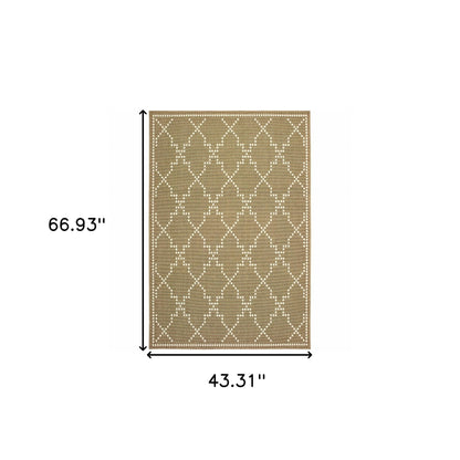 4' X 6' Tan Geometric Stain Resistant Indoor Outdoor Area Rug