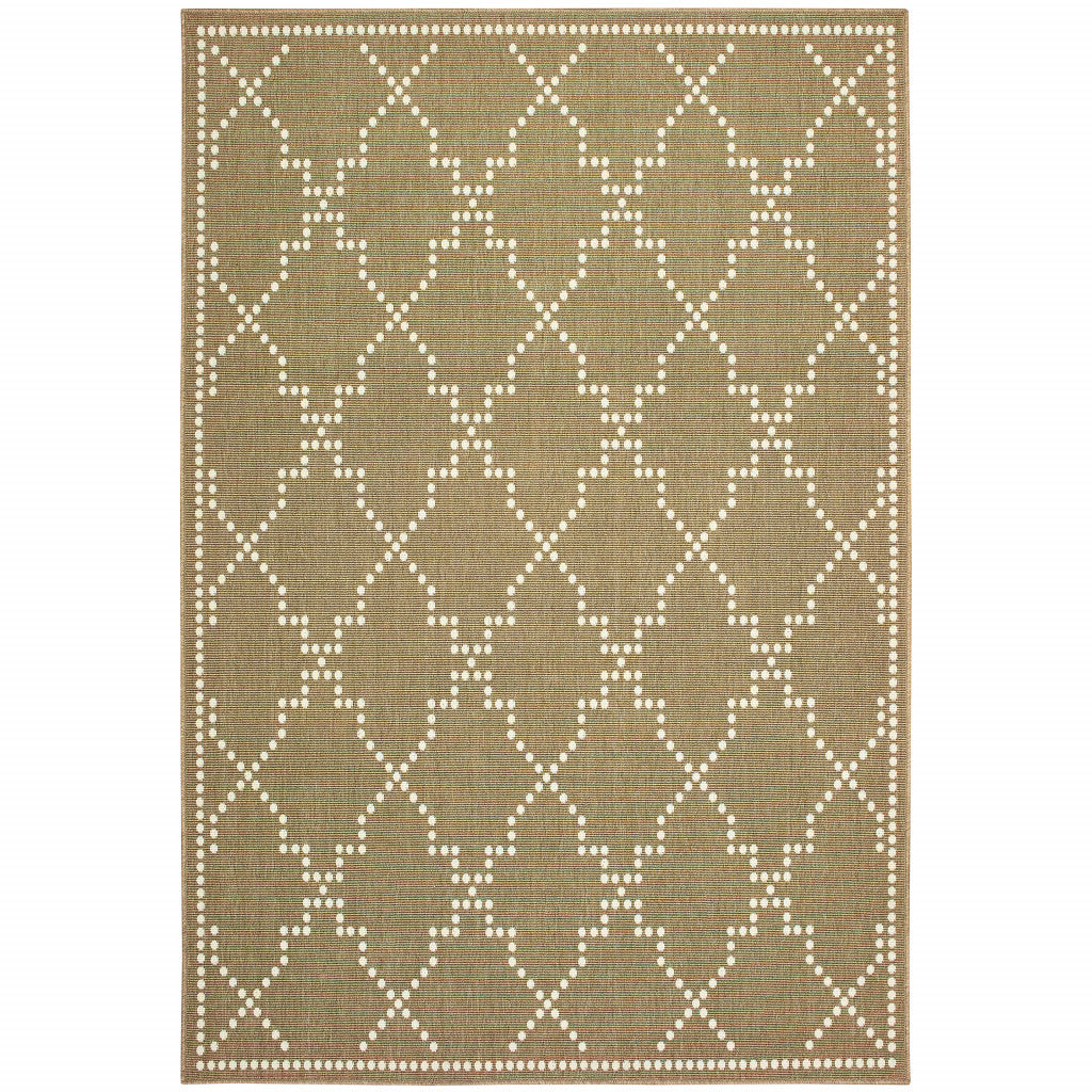 5' X 8' Tan Geometric Stain Resistant Indoor Outdoor Area Rug