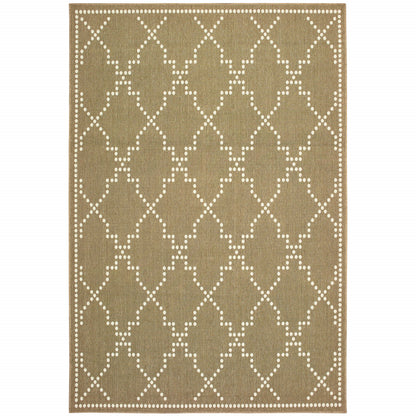 5' X 8' Tan Geometric Stain Resistant Indoor Outdoor Area Rug