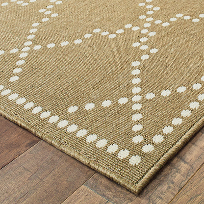 5' X 8' Tan Geometric Stain Resistant Indoor Outdoor Area Rug