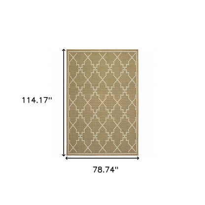 7' X 10' Tan Geometric Stain Resistant Indoor Outdoor Area Rug