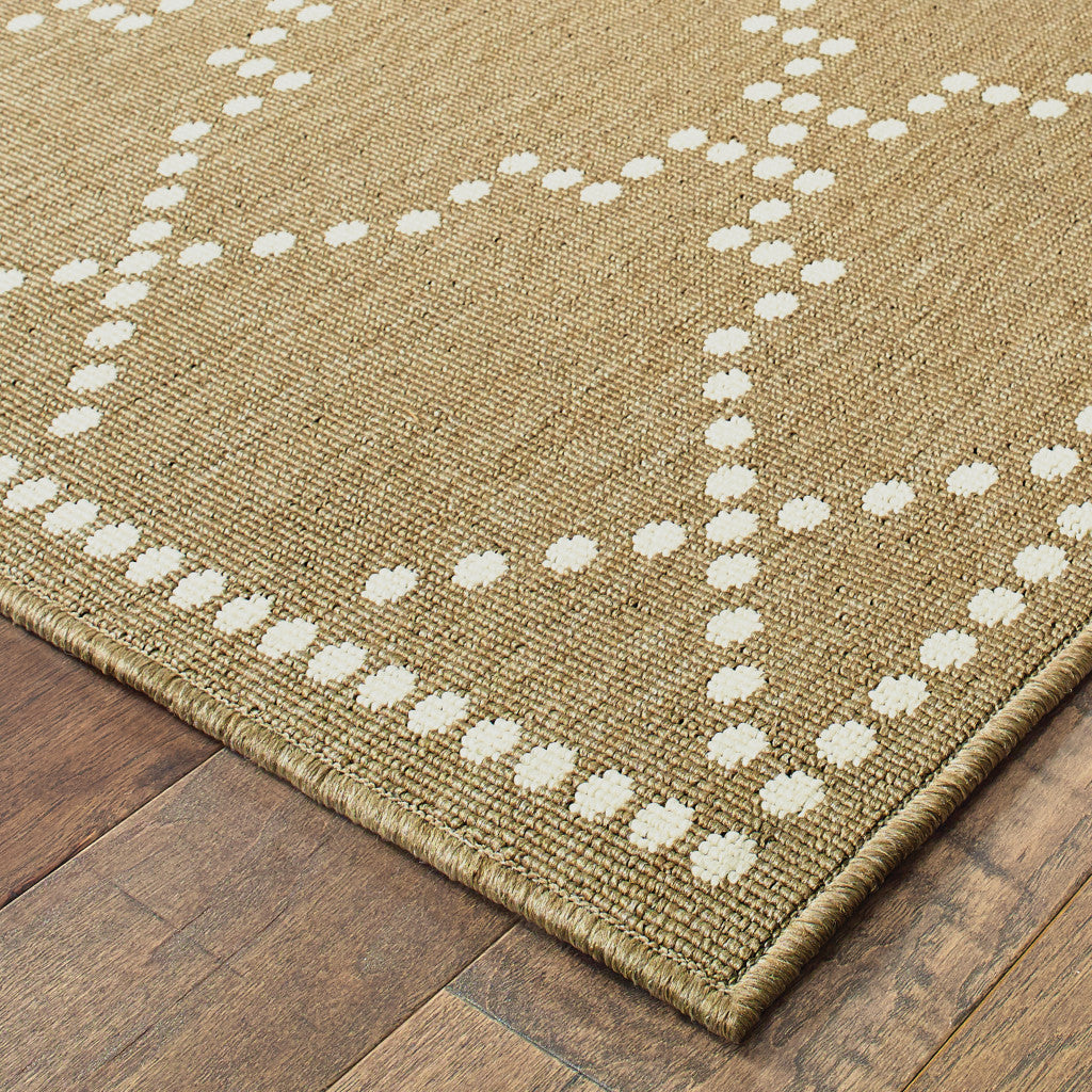 9' X 13' Tan Geometric Stain Resistant Indoor Outdoor Area Rug