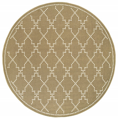 8' X 8' Tan Round Geometric Stain Resistant Indoor Outdoor Area Rug