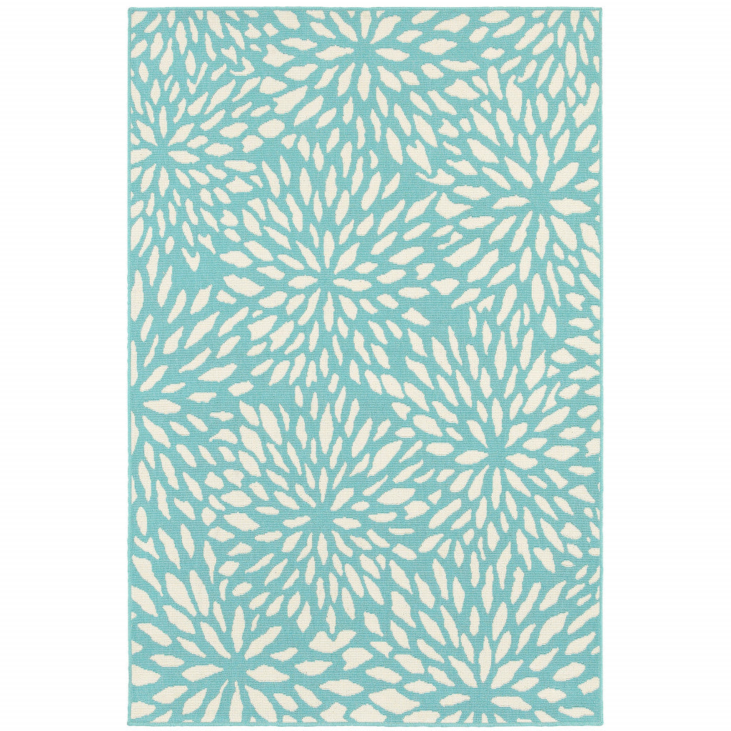 2' X 3' Blue and Ivory Floral Stain Resistant Indoor Outdoor Area Rug