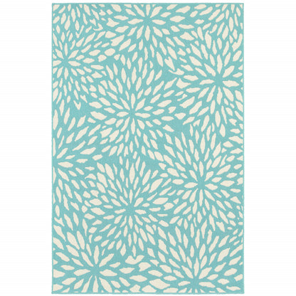 2' X 3' Blue and Ivory Floral Stain Resistant Indoor Outdoor Area Rug