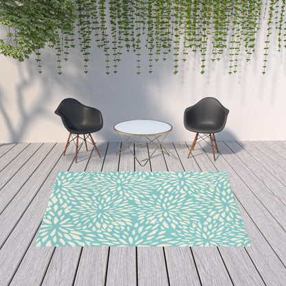 7' x 10' Blue and Ivory Floral Stain Resistant Indoor Outdoor Area Rug