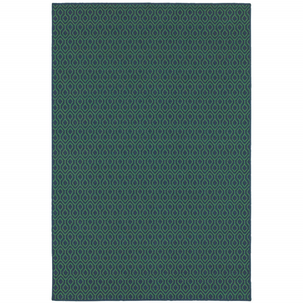 2' X 3' Blue and Green Geometric Stain Resistant Indoor Outdoor Area Rug