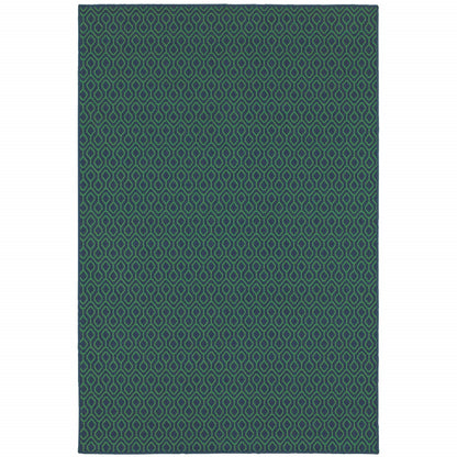 2' X 3' Blue and Green Geometric Stain Resistant Indoor Outdoor Area Rug