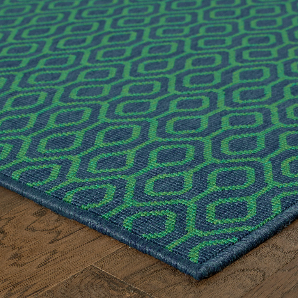 2' X 3' Blue and Green Geometric Stain Resistant Indoor Outdoor Area Rug