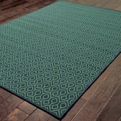 2' X 3' Blue and Green Geometric Stain Resistant Indoor Outdoor Area Rug