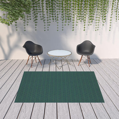 7' X 10' Blue and Green Geometric Stain Resistant Indoor Outdoor Area Rug