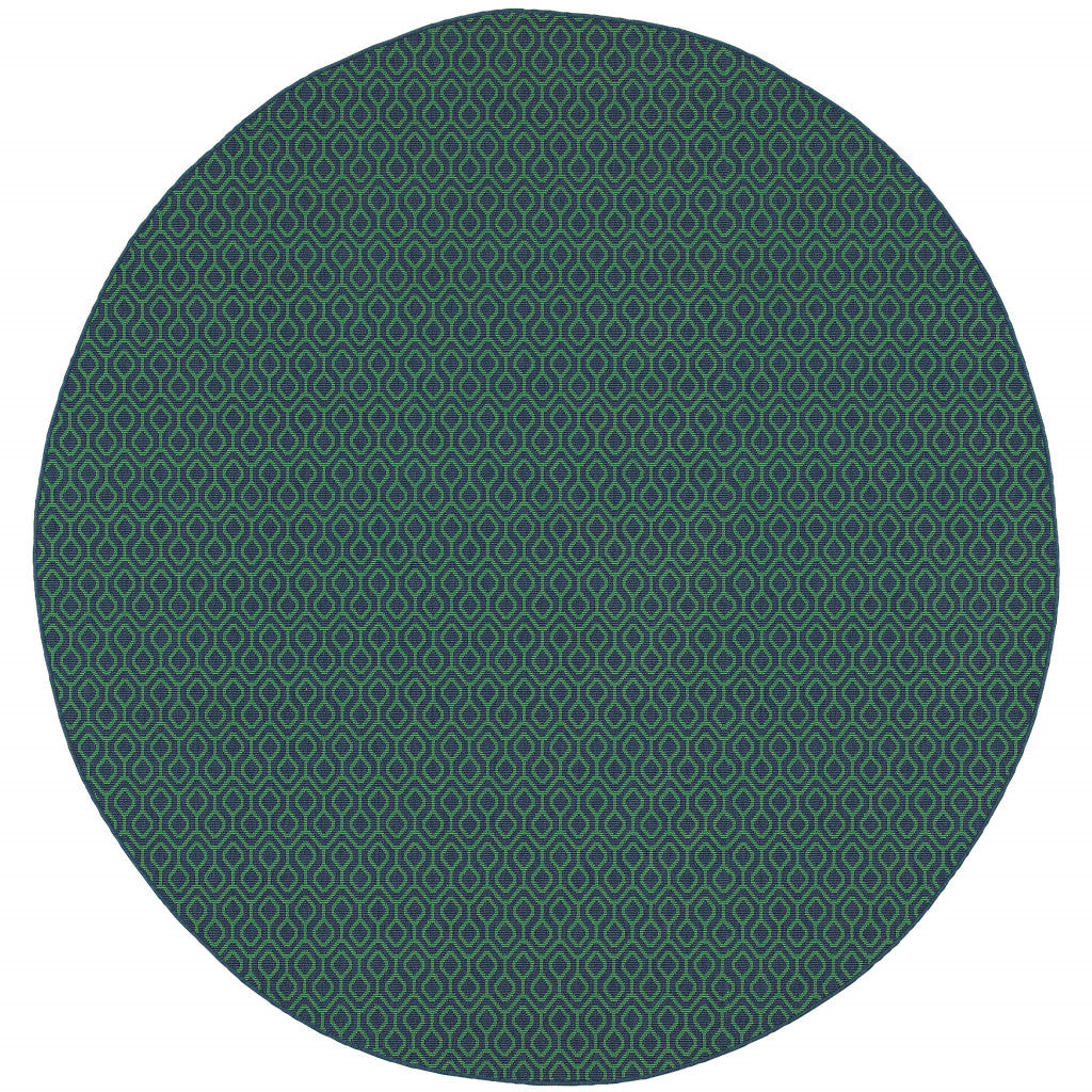 8' X 8' Blue and Green Round Geometric Stain Resistant Indoor Outdoor Area Rug