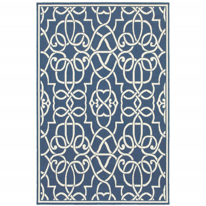 2' X 3' Blue and Ivory Geometric Stain Resistant Indoor Outdoor Area Rug