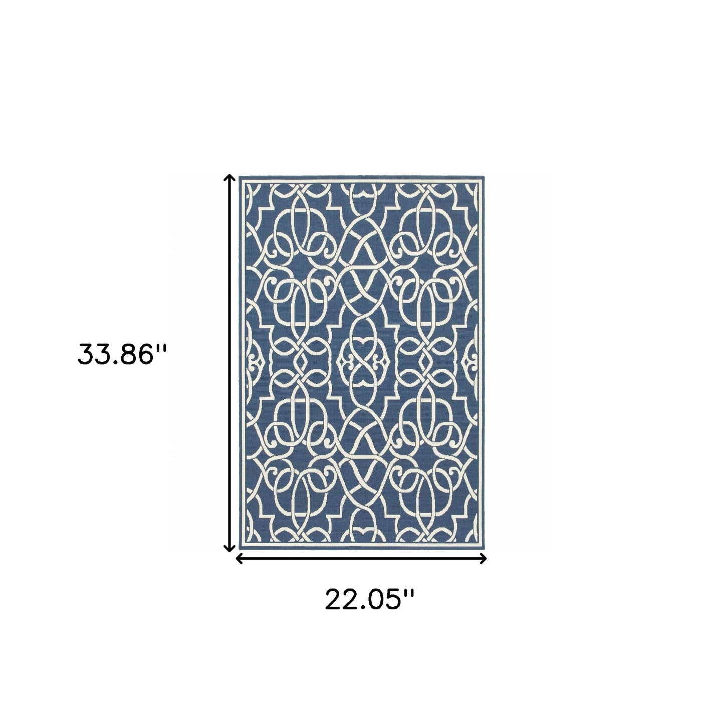 2' X 3' Blue and Ivory Geometric Stain Resistant Indoor Outdoor Area Rug