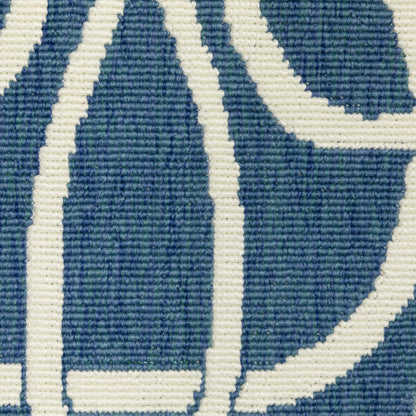 4' X 6' Blue and Ivory Geometric Stain Resistant Indoor Outdoor Area Rug