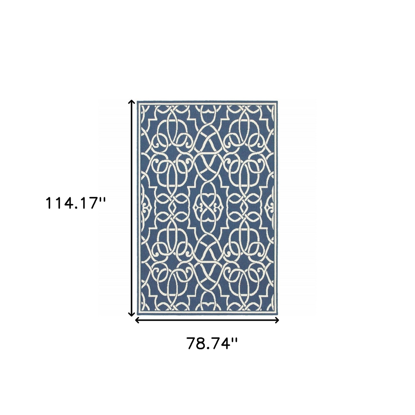 7' X 10' Blue and Ivory Geometric Stain Resistant Indoor Outdoor Area Rug