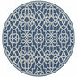 8' X 8' Blue and Ivory Round Geometric Stain Resistant Indoor Outdoor Area Rug