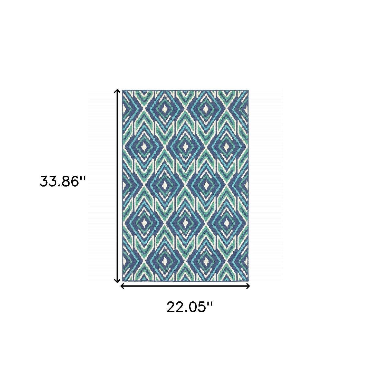 2' X 3' Blue and Ivory Geometric Stain Resistant Indoor Outdoor Area Rug