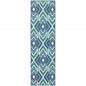 2' X 8' Blue and Ivory Geometric Stain Resistant Indoor Outdoor Area Rug