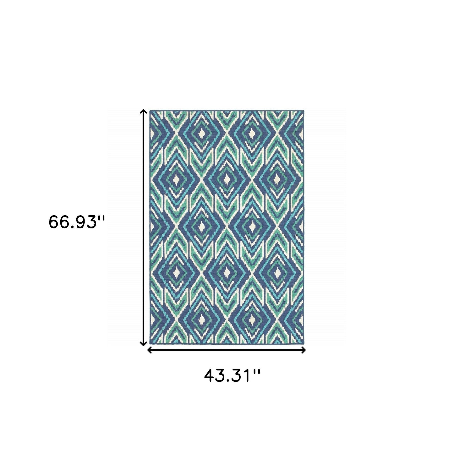 4' X 6' Blue and Ivory Geometric Stain Resistant Indoor Outdoor Area Rug