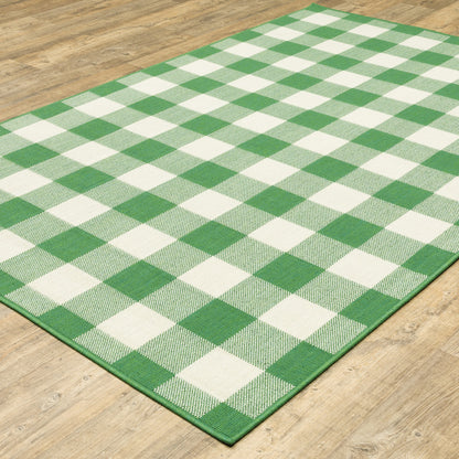 2' X 3' Green and Ivory Geometric Stain Resistant Indoor Outdoor Area Rug