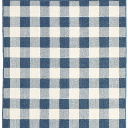 9' X 13' Blue and Ivory Geometric Stain Resistant Indoor Outdoor Area Rug