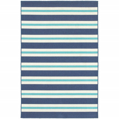 4' X 6' Blue and Ivory Geometric Stain Resistant Indoor Outdoor Area Rug