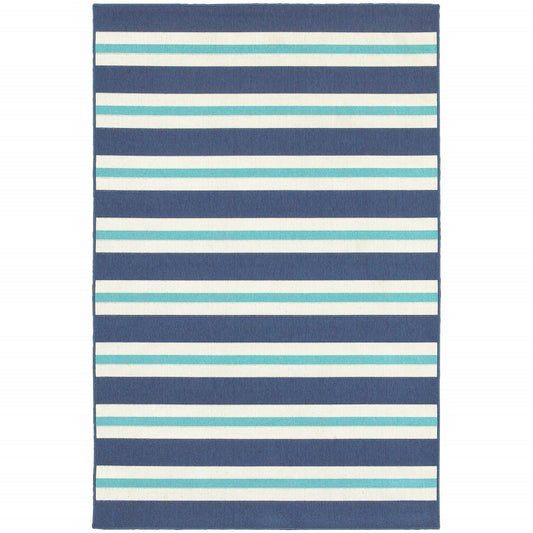 4' X 6' Blue and Ivory Geometric Stain Resistant Indoor Outdoor Area Rug