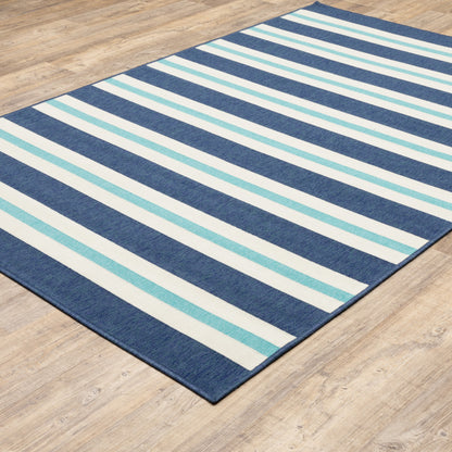 4' X 6' Blue and Ivory Geometric Stain Resistant Indoor Outdoor Area Rug