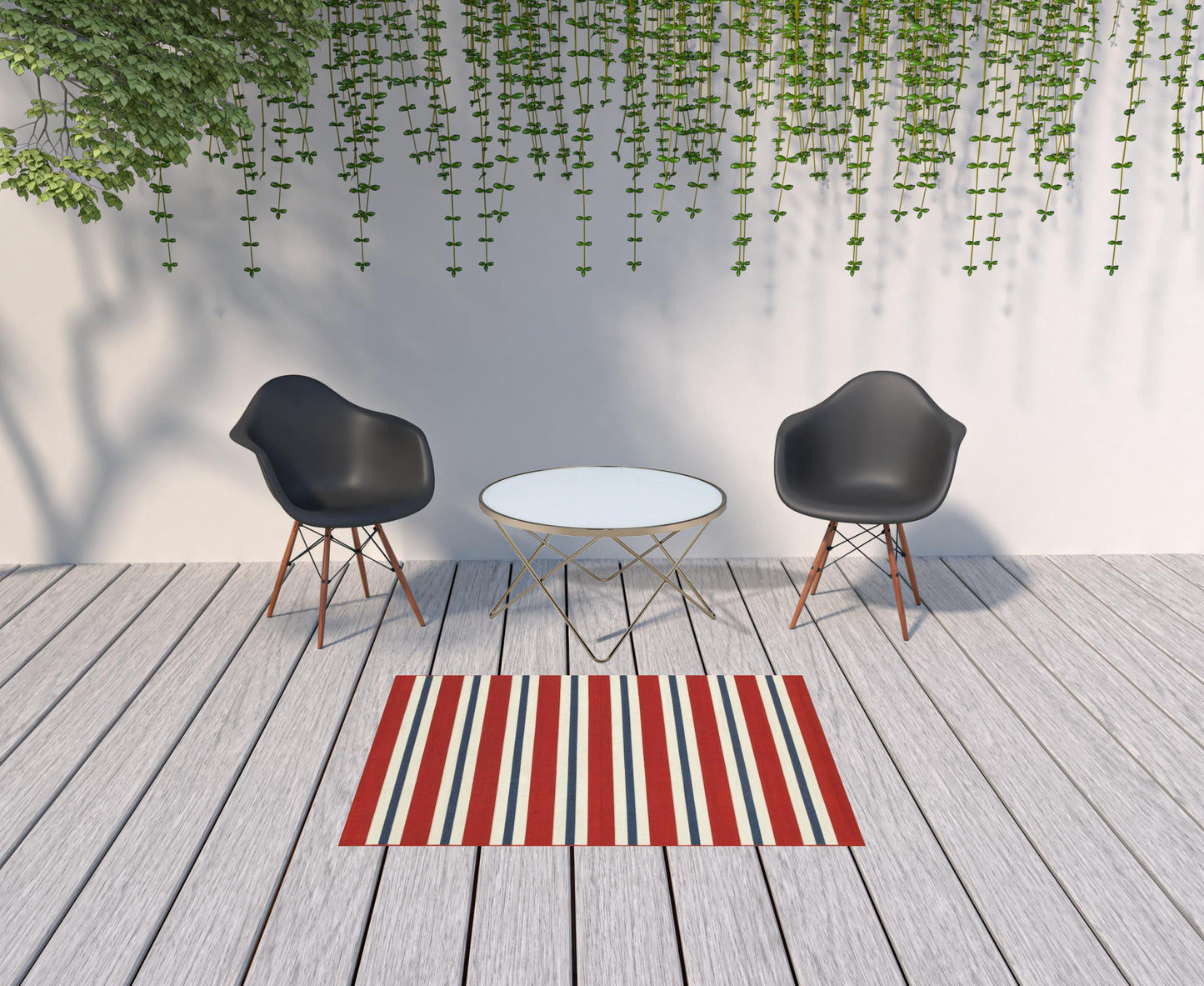 4' X 6' Red and Ivory Geometric Stain Resistant Indoor Outdoor Area Rug