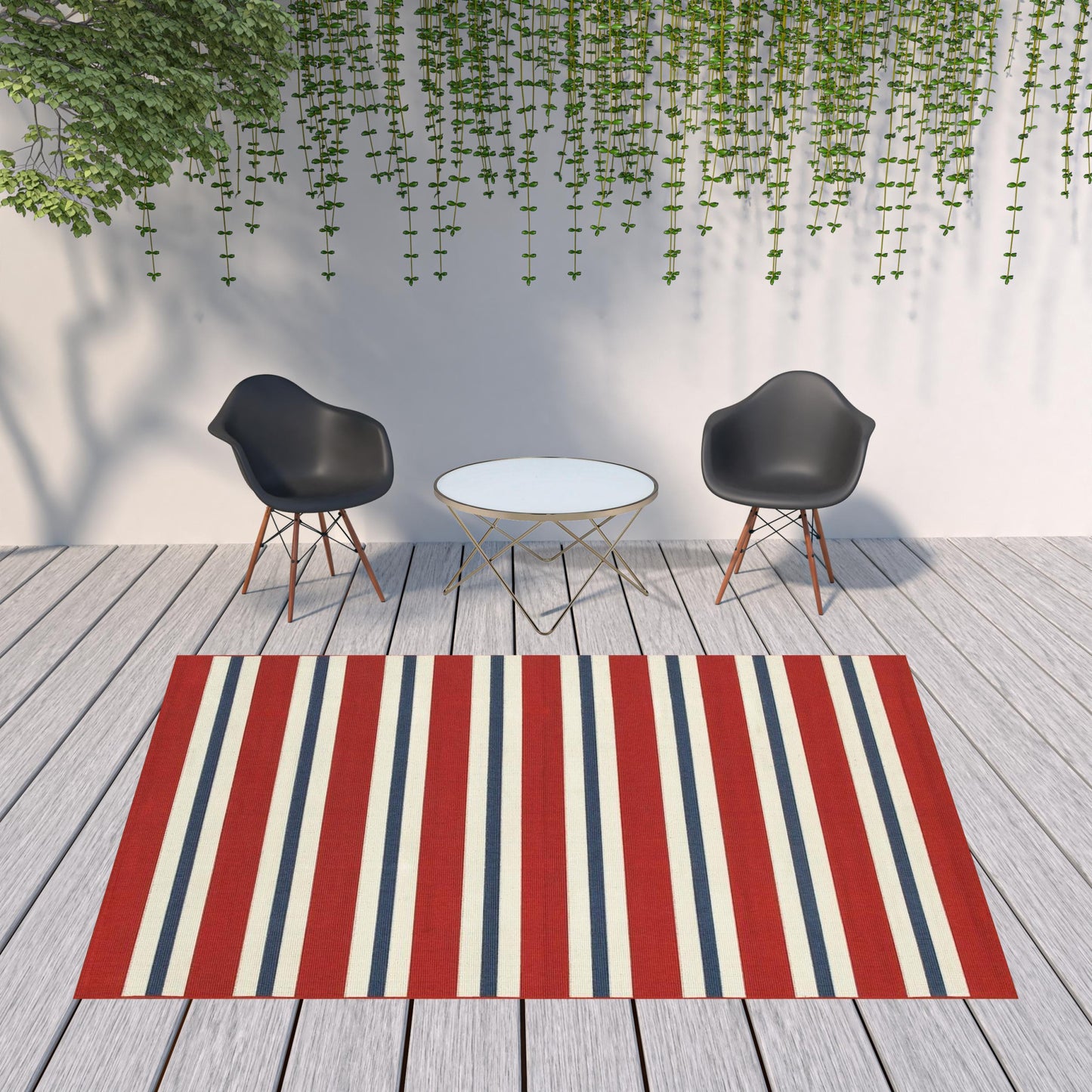 8' X 11' Red and Ivory Geometric Stain Resistant Indoor Outdoor Area Rug