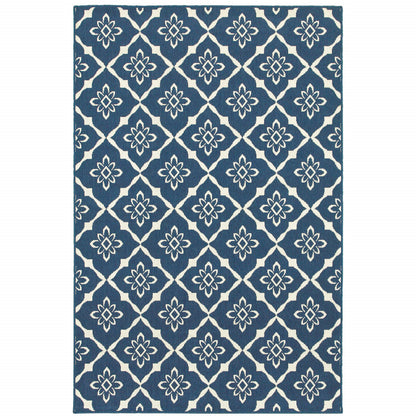 2' X 3' Blue and Ivory Floral Stain Resistant Indoor Outdoor Area Rug