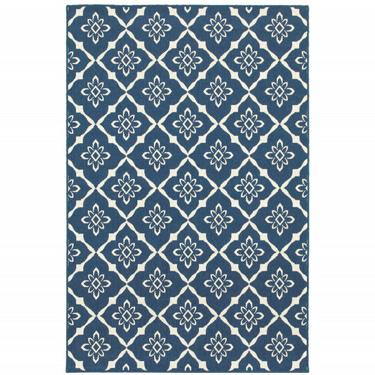 2' X 3' Blue and Ivory Floral Stain Resistant Indoor Outdoor Area Rug