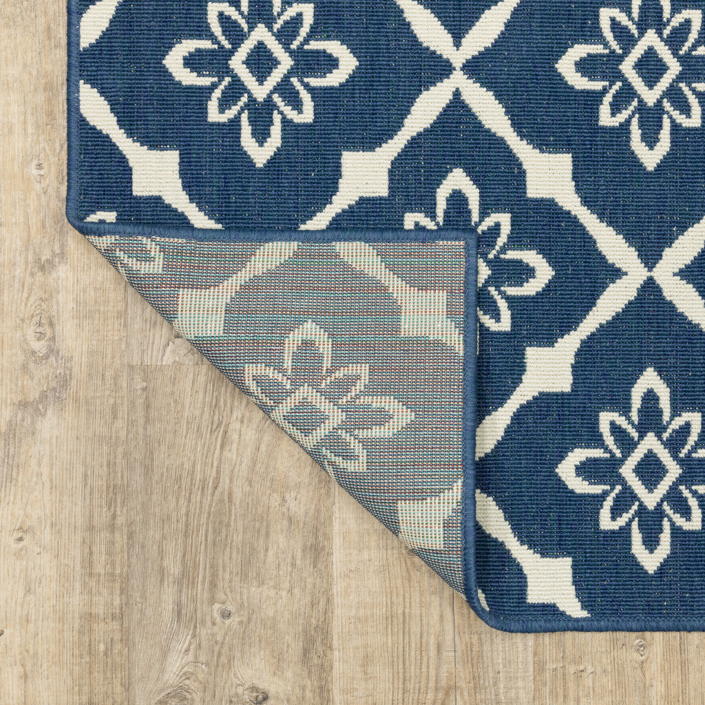 2' X 3' Blue and Ivory Floral Stain Resistant Indoor Outdoor Area Rug