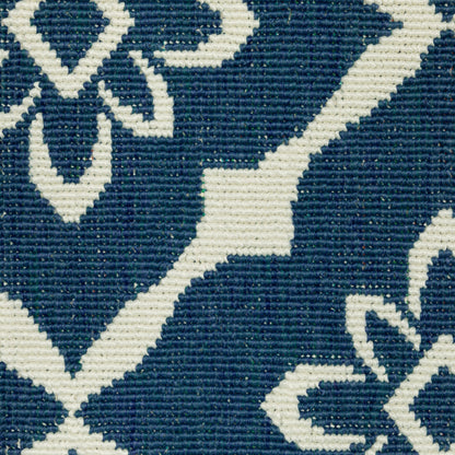 2' X 3' Blue and Ivory Floral Stain Resistant Indoor Outdoor Area Rug