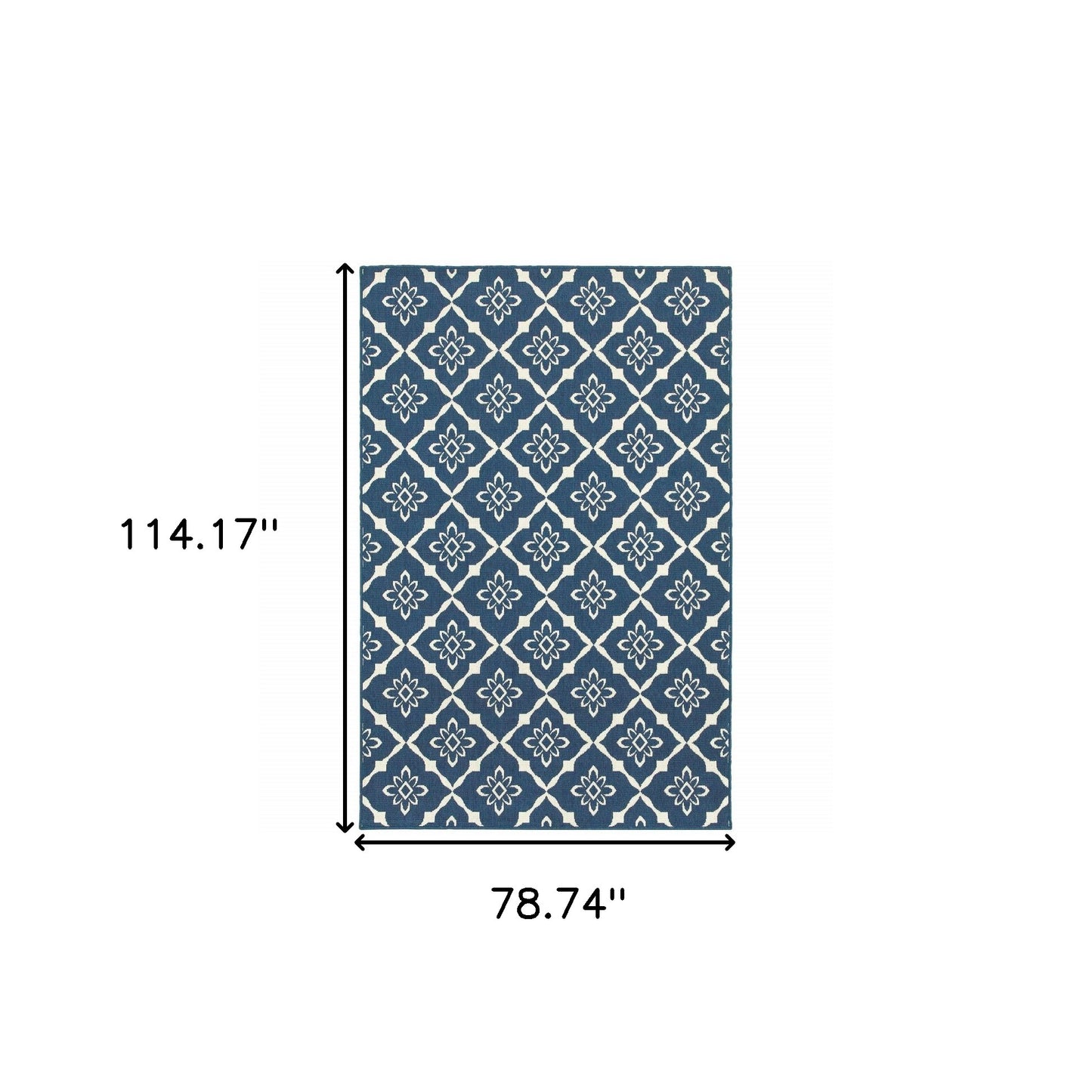 7' x 10' Blue and Ivory Floral Stain Resistant Indoor Outdoor Area Rug