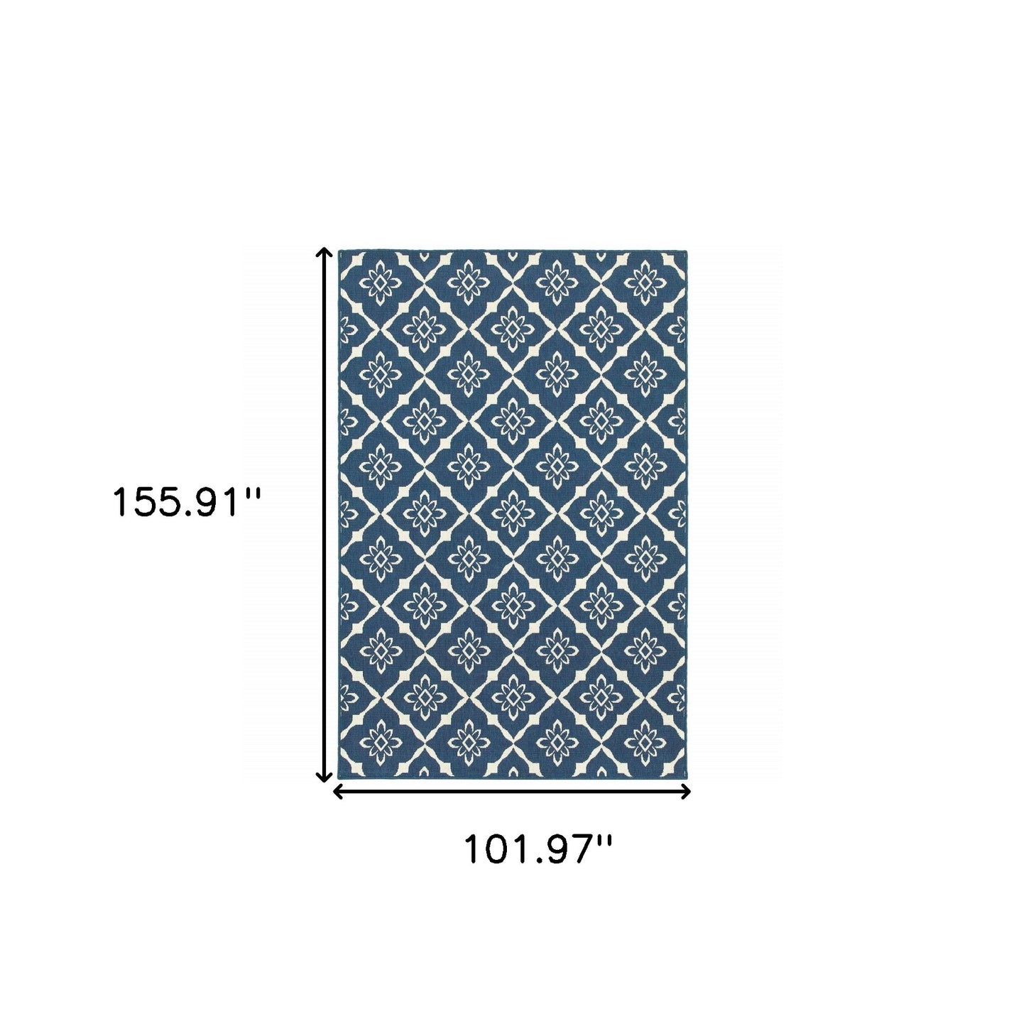 9' X 13' Blue and Ivory Floral Stain Resistant Indoor Outdoor Area Rug