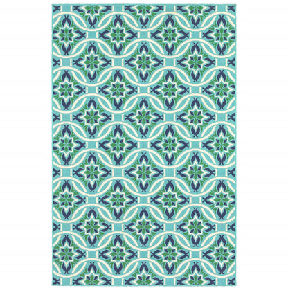 2' X 3' Blue and Green Geometric Stain Resistant Indoor Outdoor Area Rug