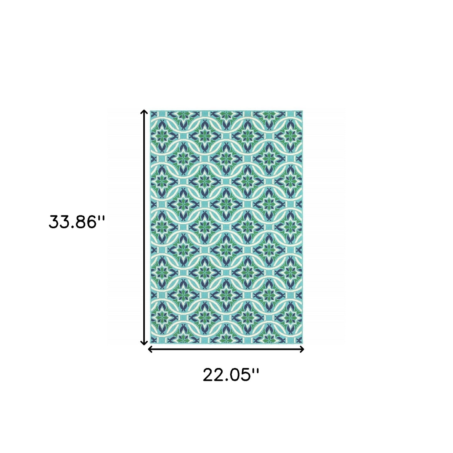 2' X 3' Blue and Green Geometric Stain Resistant Indoor Outdoor Area Rug