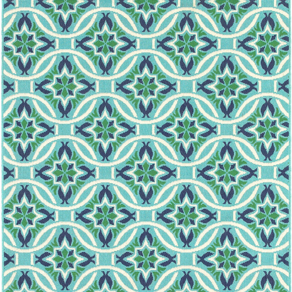 2' X 3' Blue and Green Geometric Stain Resistant Indoor Outdoor Area Rug