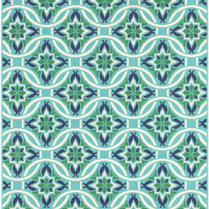 2' X 3' Blue and Green Geometric Stain Resistant Indoor Outdoor Area Rug