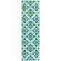 2' X 8' Blue and Green Geometric Stain Resistant Indoor Outdoor Area Rug