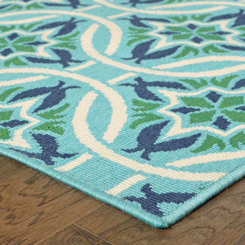 4' X 6' Blue and Green Geometric Stain Resistant Indoor Outdoor Area Rug