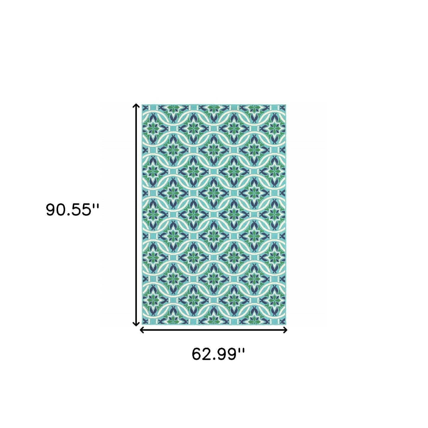 5' X 8' Blue and Green Geometric Stain Resistant Indoor Outdoor Area Rug