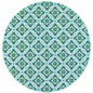 8' X 8' Blue and Green Round Geometric Stain Resistant Indoor Outdoor Area Rug