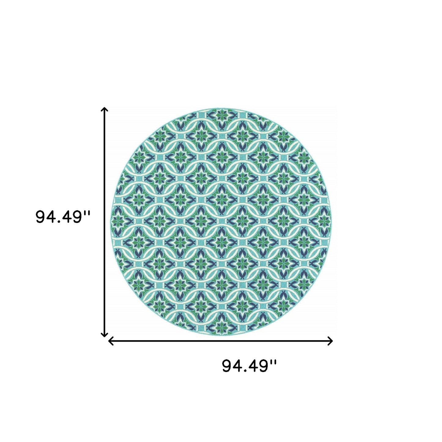 8' X 8' Blue and Green Round Geometric Stain Resistant Indoor Outdoor Area Rug